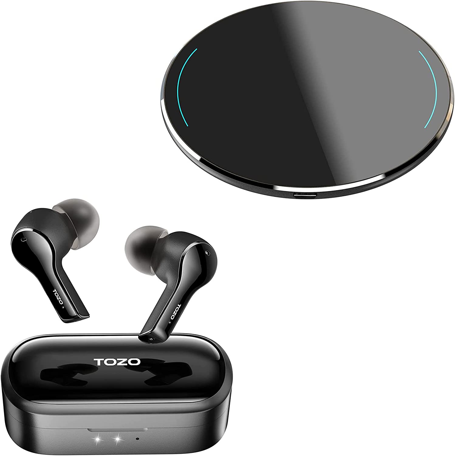 TOZO T9 True Wireless Earbuds ENC 4 Mic Call Noise Cancelling Bluetooth 5.0 Headphones & TOZO W1 Wireless Charger