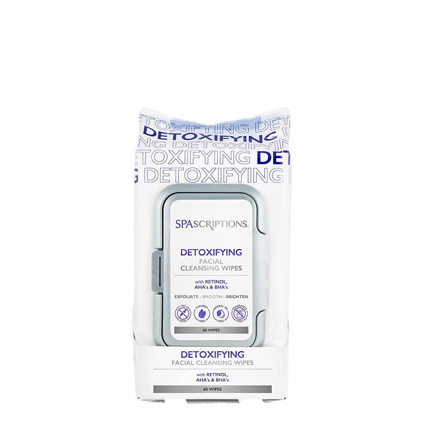 SpaScriptions Detoxifying Facial Cleansing Wipes for Clean, Clear, and Rejuvenated Skin - Pack of 60 Wipes