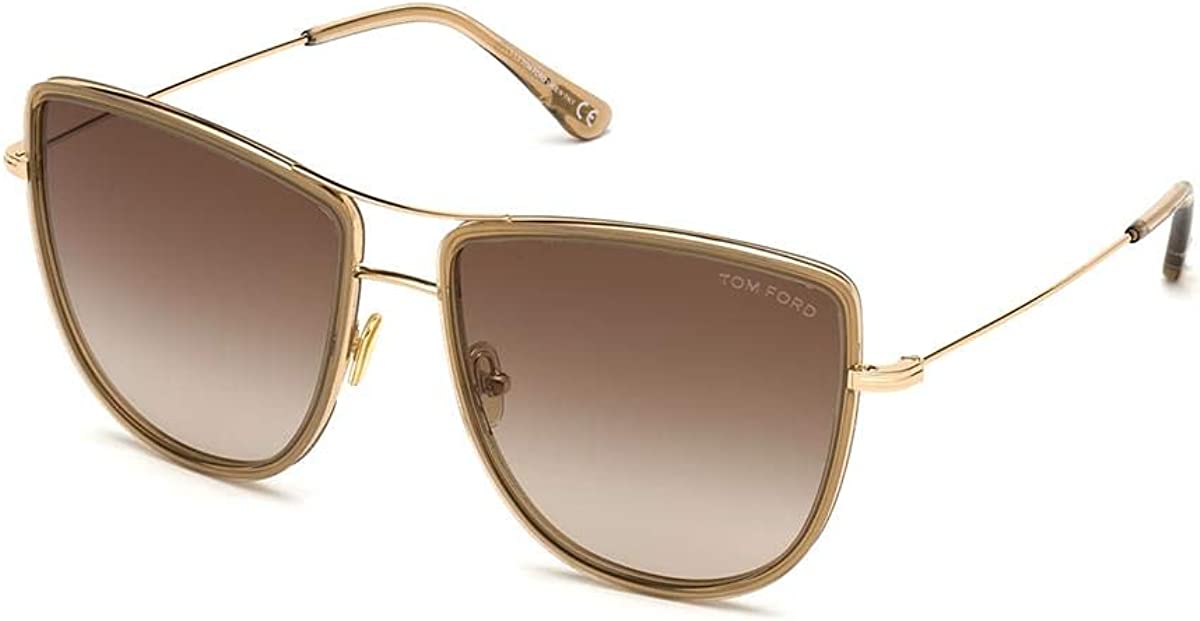 Sunglasses Tom Ford FT 0759 Tina 28F Shiny Rose Gold/Champagne Temple Tips/Gra, 59-18-140