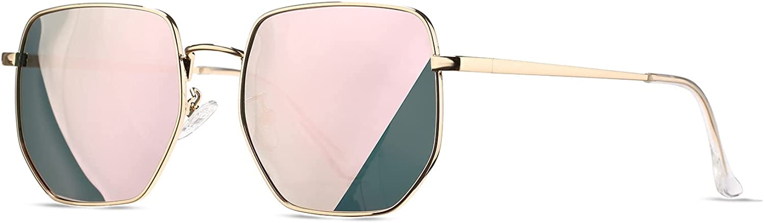 HJSTES Square Polarized Sunglasses Womens Men Trendy Hexagon Frame Sun Glasses UV400 Protection