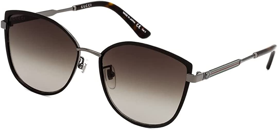 Gucci GG 0589SK 002 Brown Runthenium Metal Cat-Eye Sunglasses Brown Gradient Lens, 57-16-150